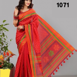 Pure cotton saree with hand block