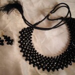 Handmade Black Pearl And Crystal Necklace/Mala And Earrings
