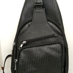 Genuine Leather Men Chest Bag Pack Crossbody Shoulder Messenger sling bag (black)