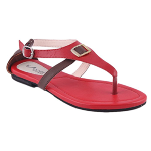 Leather Casual Flat Sandal For Women - Red and Chocolate A0152