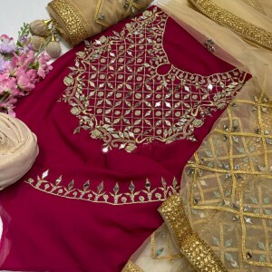 Semi-Stitched Indian Weightless Georgette Heavy Embroidery & Dollar Work with Gorgeous Dupatta Embroidery