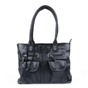 Leather Two Pocket Ladies Bag for Women AF013 Black Color