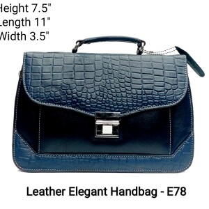 Croco-Design Genuine Leather Women Handbag E78 ( Neviblue & Brown)