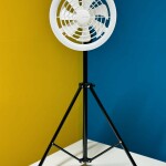 JISULIFE FA17 Rechargeable Fan With LED Ceiling Fan With Long Tripod Stand- White Color