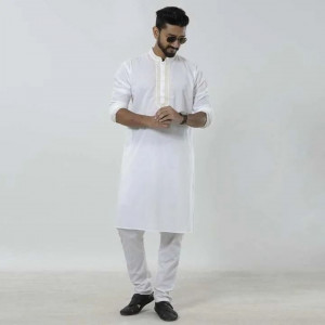Cotton Panjabi For Men - Solid White