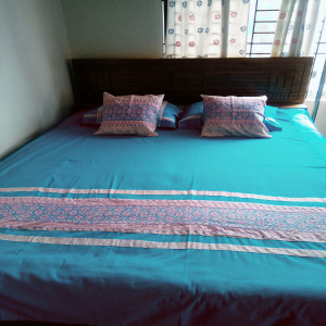 Beautiful handsewn cross stitched vorat worked double bed sized bedsheet