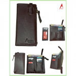 Semi Long Wallet with Card Holder Option WA01 Black (Cow Finish Leather)