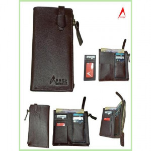 Semi Long Wallet with Card Holder Option WA01 Black (Cow Finish Leather)